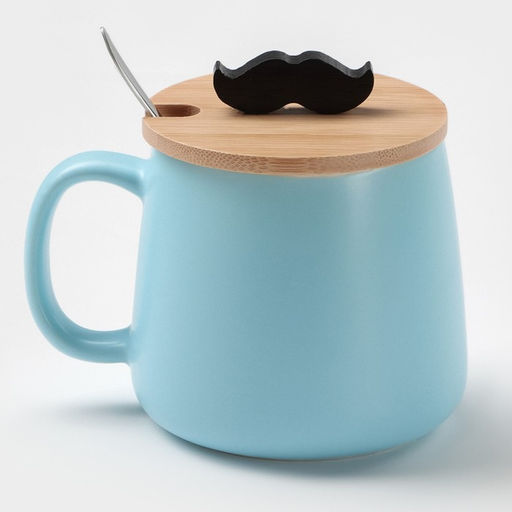 Кружка с ложкой Мистер, 380 мл, керамика, голубая