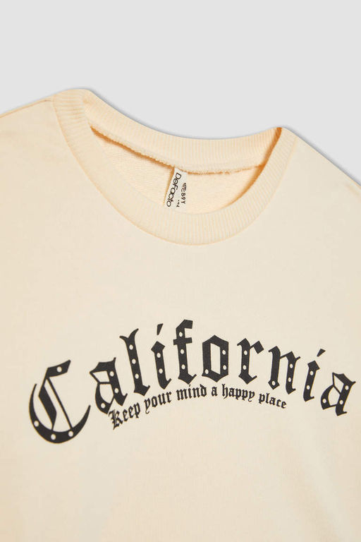 Укороченный свитшот с круглым вырезом с принтом для девочек, майка с ремешками, комплект из 2 предметов - Defacto фото 6