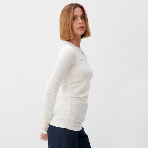 Лонгслив женский со сборкой MINAKU: Casual Collection, цвет экрю, размер 46  фото 27