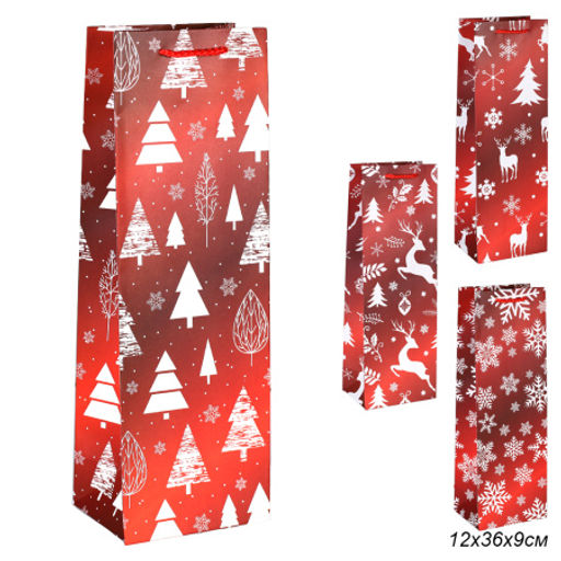 Цена за 12 шт. Пакет подарочный 12х36х9см под бутылку / 9068 /уп 12/600/Новый год - Галеонтрейд фото 6