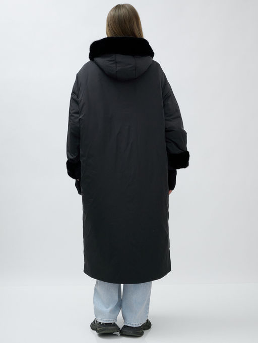 Пальто зимнее женское с норкой большого размера черного цвета 25008Ch - Mtforce фото 17