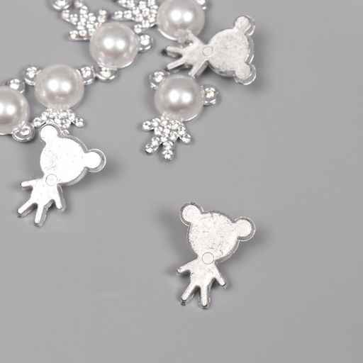 Декор для творчества пластик «Мишка со стразами», серебро, набор 10 шт., 2.5×2×1 см