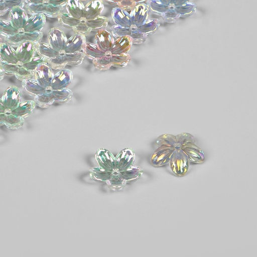 Цена за 2 шт. Бусины пластиковые Цветы, 1.2?1.2?0.3 см, (набор 30 шт.), цвет радужный