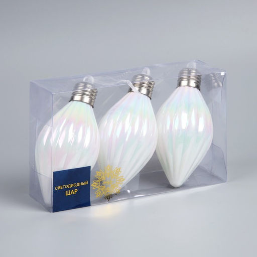 Набор ёлочных шаров Снежное сияние, 3 шт, d=8 см, 3 LED, от батареек AG139, свечение тёплое белое - Luazon lighting фото 4