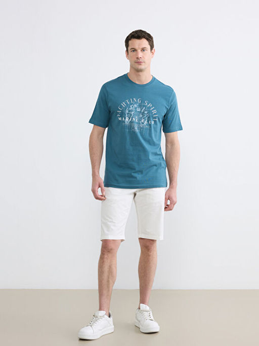 Bisiklet Yaka Bask?l? Penye Erkek Ti??rt