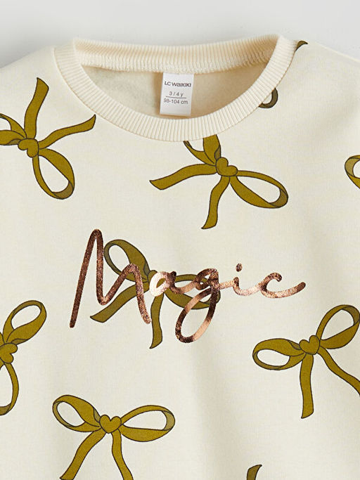 Bisiklet Yaka Fiyonk Desenli K?z ?ocuk Sweatshirt