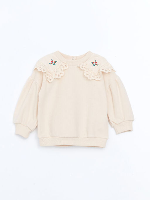 Bebe Yaka Uzun Kollu Nak??l? K?z Bebek Sweatshirt ve Tayt 2li Tak?m - Waikiki фото 2