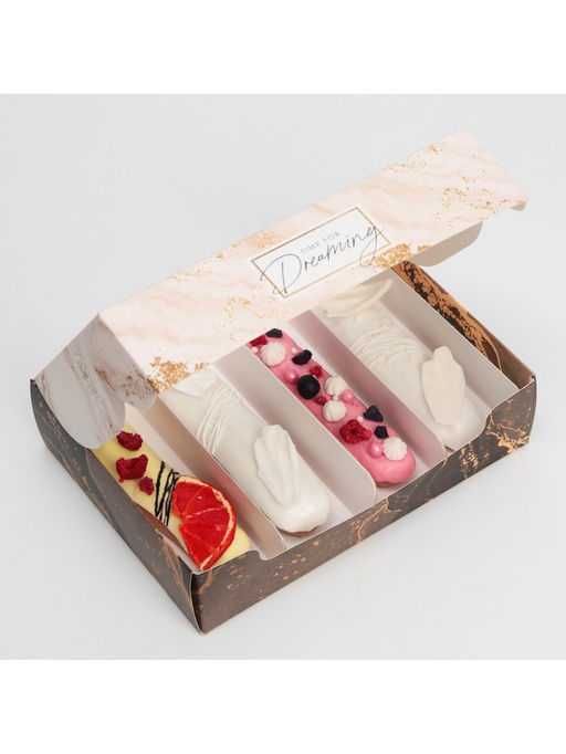 Цена за 5 шт. Коробка для эклеров, кондитерская упаковка, 4 вкладыша, «Мрамор», 20×15×5 см