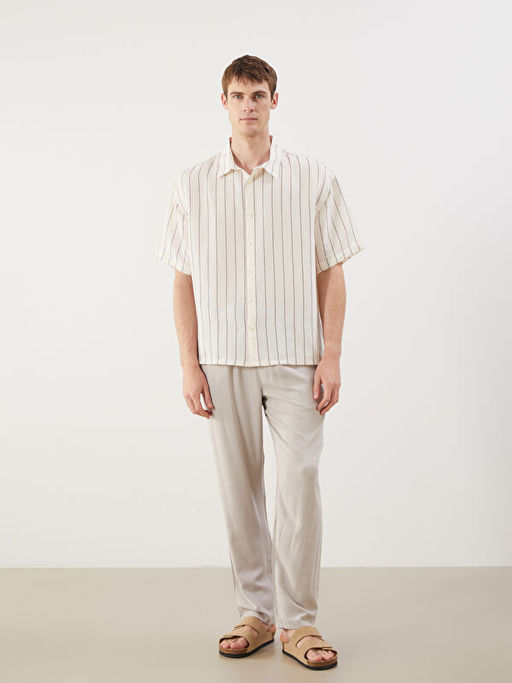 Rahat Kal?p K?sa Kollu ?izgili Erkek G?mlek