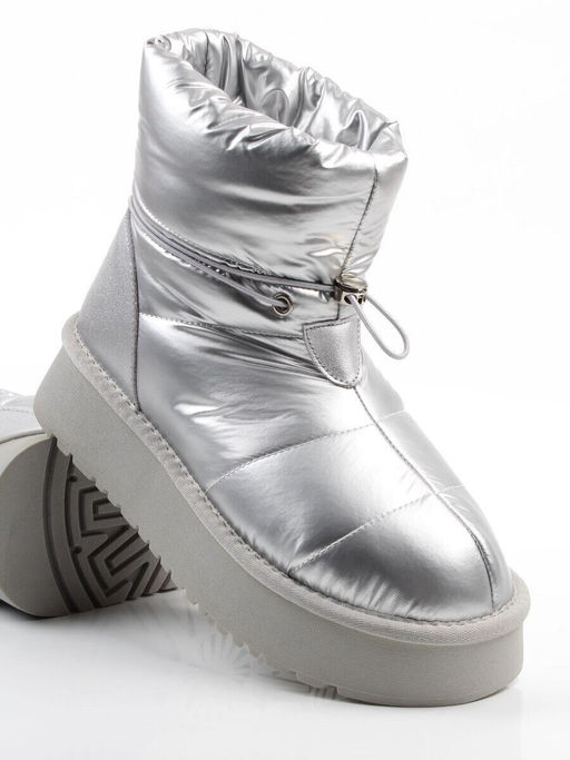 04-WA003-2M GREY/SILVER Ботинки зимние женские (натуральная кожа, курточная ткань, 100% шерсть)