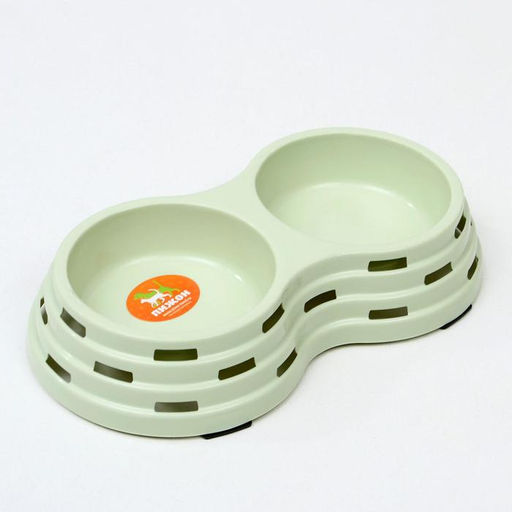 Миска металлическая двойная на пластиковом основании 2 х 160 мл, 25 х 14 х 5 см, зелёная - Пижон фото 4