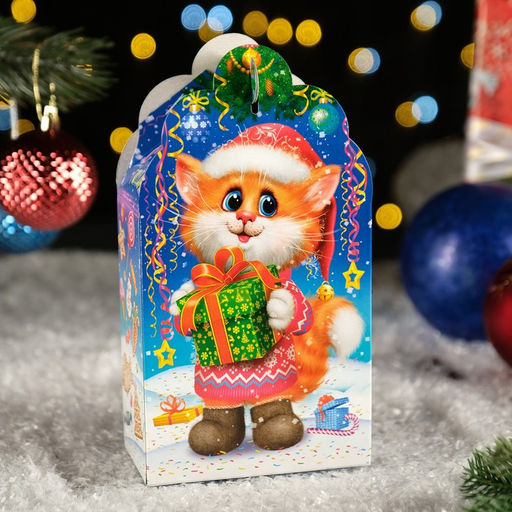 Цена за 10 шт. Подарочная новогодняя коробка "Заяц - Кот" неон, 11×5.8×20.5 см