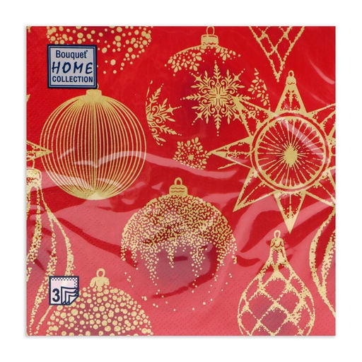 Цена за 2 шт. Салфетки новогодние бумажные Home Collection «Золотые украшения на красном», 3 слоя, 33х33 см, 20 шт