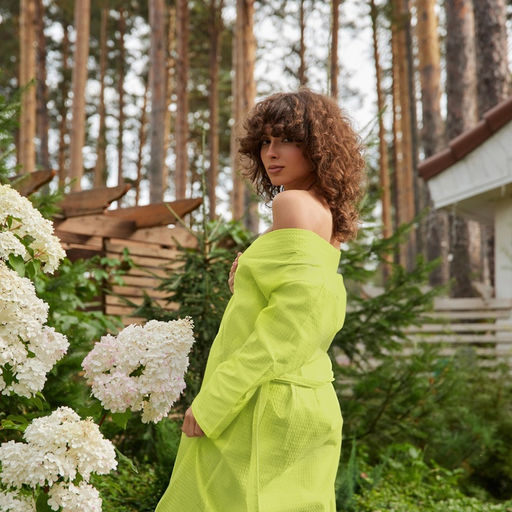 Халат вафельный женский Экономь и Я рукав 3/4, размер 54-56, салатовый, 100% хлопок, 200 г/м²