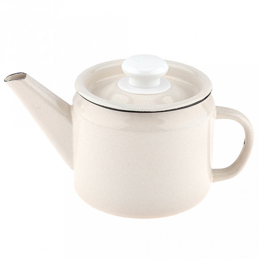 "Жемчужный" Чайник эмалированный 1л, д12см, h10,2см, металлическая крышка с пластмассовой ручкой-кнопкой, металлическая фиксированная ручка, без деколи (Россия)