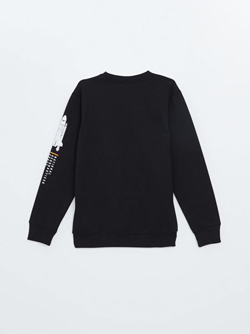 Bisiklet Yaka Nasa Bask?l? Uzun Kollu Erkek ?ocuk Sweatshirt