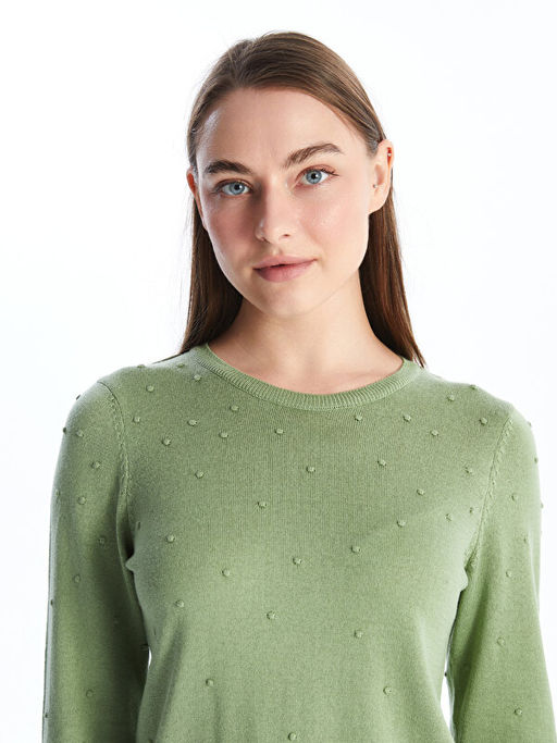 Bisiklet Yaka Kendinden Desenli Uzun Kollu Kad?n Triko Kazak - Waikiki фото 2