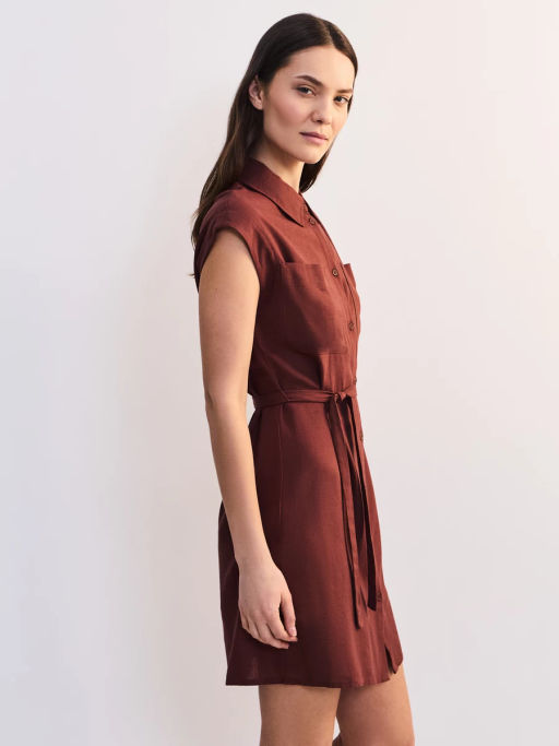 Льняное платье-рубашка с поясом ZR2605012907-21 / Zarina