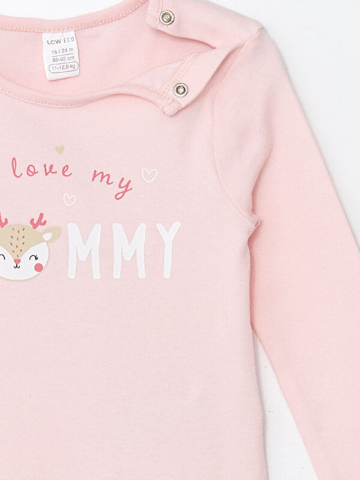 Bisiklet Yaka Uzun Kollu Bask?l? K?z Bebek ??t??tl? Body - Waikiki фото 3