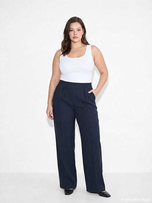 Geni? Pa?a ?izgili Kad?n Kuma? Pantolon