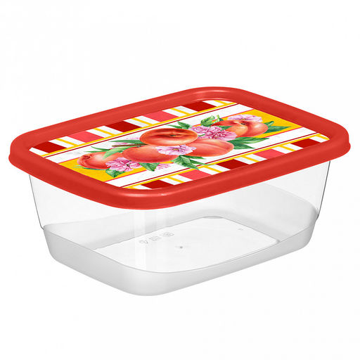 Контейнер для продуктов пластмассовый Сицилия 0,85л, 16,6х12,8х6,6см, прямоугольный, красный, с декором (Россия)