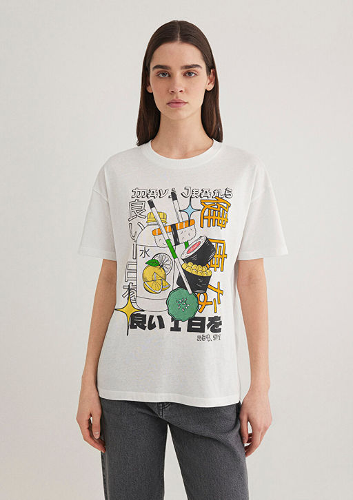 Sushi Bask?l? Ekru Tisort - Mavi фото 3