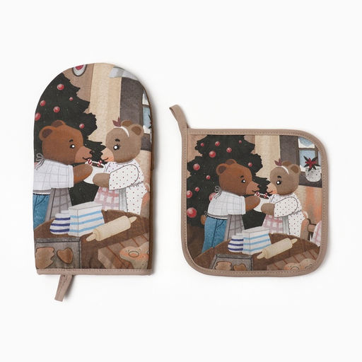 Набор подарочный Этель Bears, варежка 15?28 см, прихватка 19?19 см, хлопок 100%