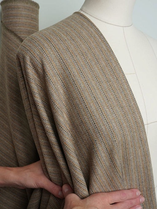 Шерсть пальтово-костюмная Твид Полоска-пунктир цв.бежевый, ш.1.5м, шерсть-30%, п/э-70%, 330гр/м.кв - Купава фото 11