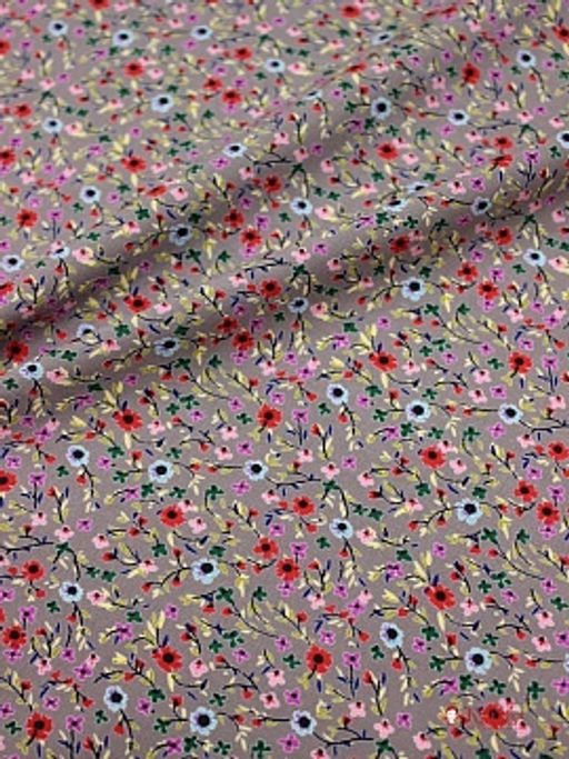 Штапель Премиум Цветочная мириада цв.кофейно-серый, ш.1.45м, вискоза-100%, 120гр/м.кв