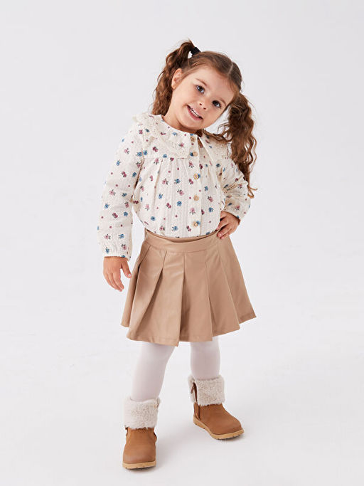 Deri G?r?n?ml? K?z Bebek ?ort Etek ve K?lotlu ?orap 2li