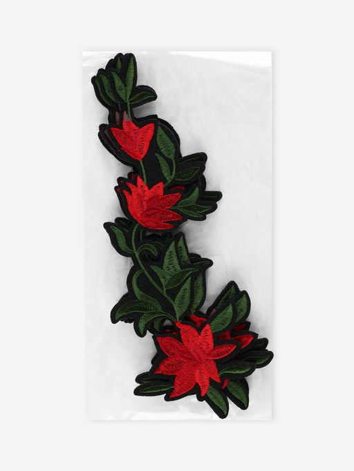 Цена за 5 шт. Термоаппликация Цветы, 20?7 см, красная