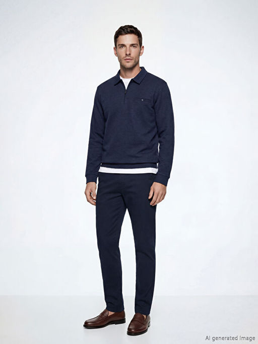 Polo Yaka Desenli Erkek Sweatshirt