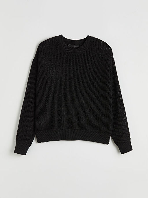 Bisiklet Yaka Ajurlu Oversize Kad?n Triko Kazak