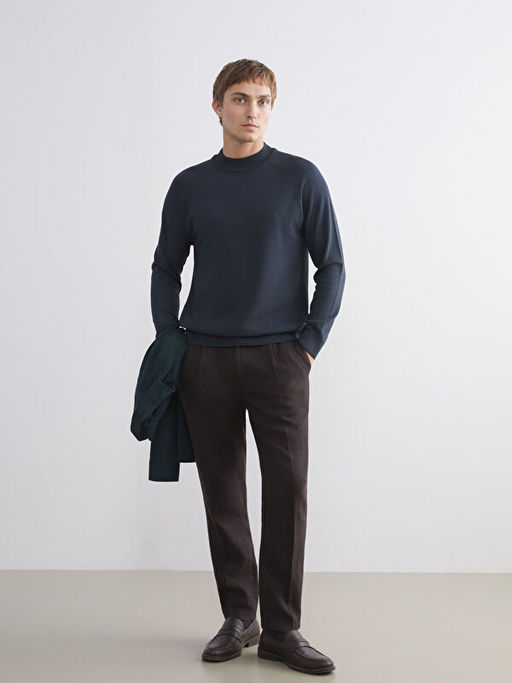 Yar?m Bal?k?? Yaka Uzun Kollu Erkek Triko Kazak