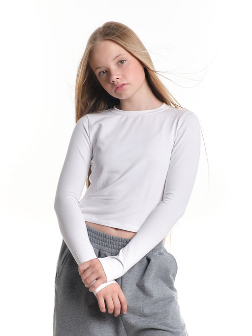 Лонгслив трикотажный спортивный с вырезом для пальца 22-7695 черный - Mini maxi фото 49