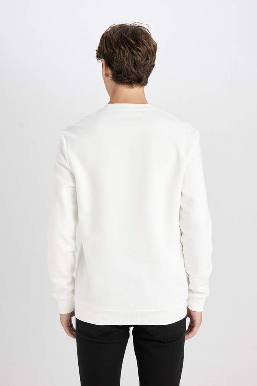 Белый новый плотный свитшот обычного кроя с круглым вырезом и принтом - Defacto фото 6