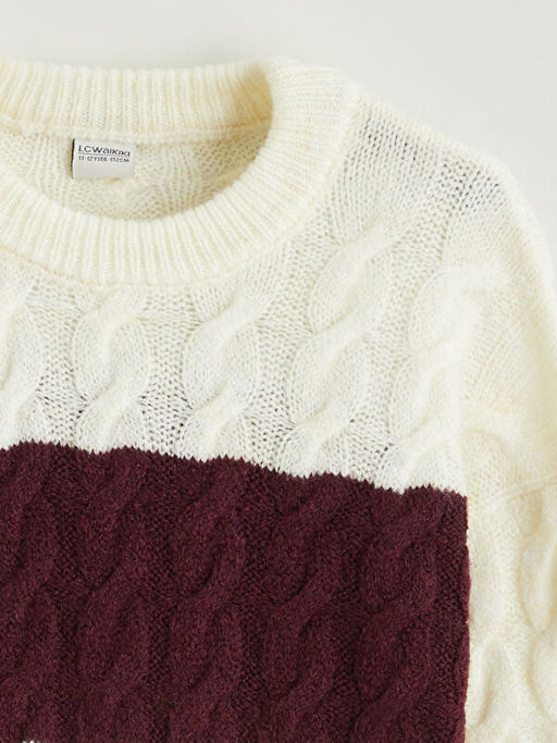 Bisiklet Yaka Renk Bloklu K?z ?ocuk Triko Kazak