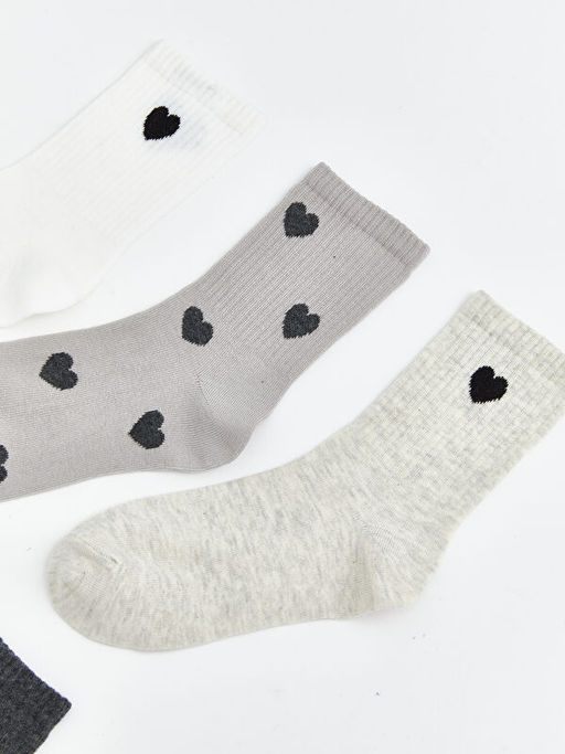 Kalp Desenli Kad?n Soket ?orap 5li