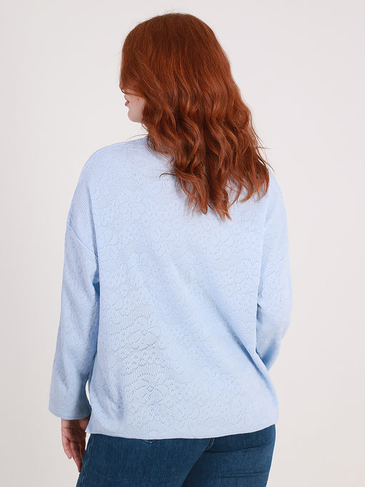 Джемпер женский голубой с ажурным рисунком - Almond фото 3