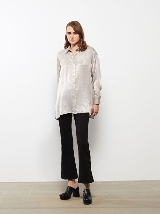 ?nden D??me Kapamal? D?z Uzun Kollu Saten Kad?n G?mlek