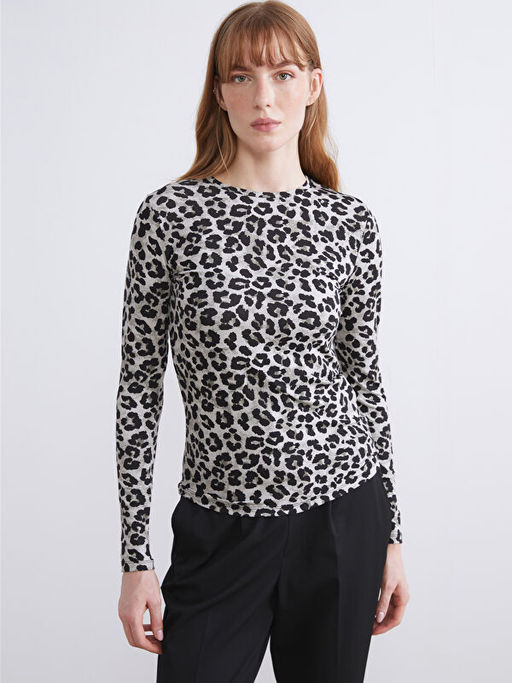 Bisiklet Yaka Leopar Desenli Bluz