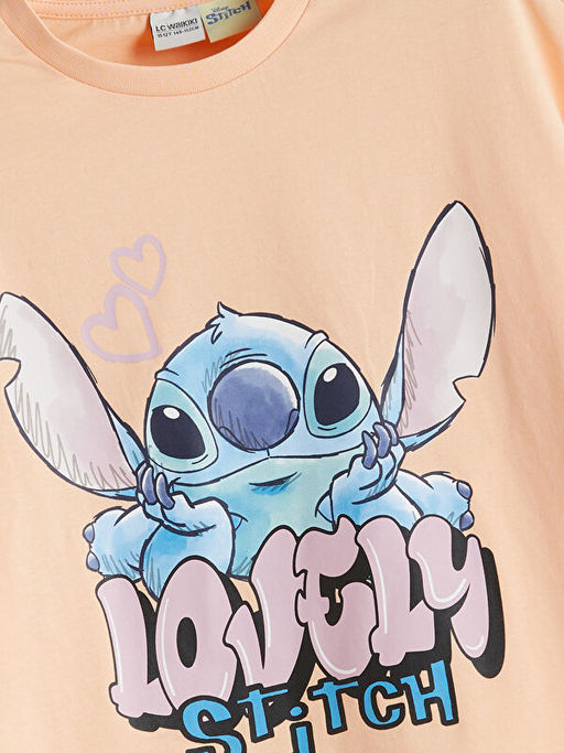 Bisiklet Yaka Stitch Bask?l? K?z ?ocuk Crop Ti??rt
