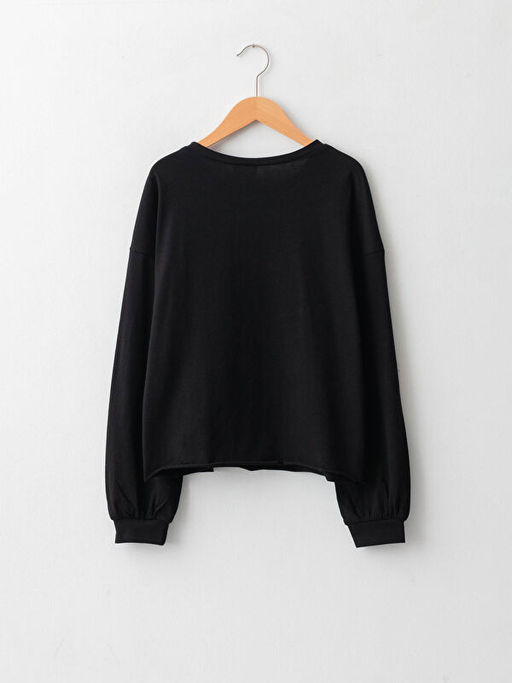 Bisiklet Yaka Bask?l? Uzun Kollu Pamuklu K?z ?ocuk Ti??rt - Waikiki фото 2