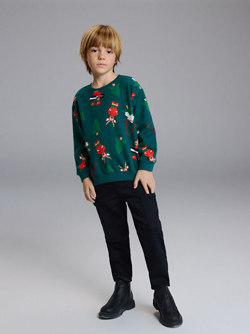 Y?lba?? Temal? Erkek ?ocuk Kal?n Sweatshirt