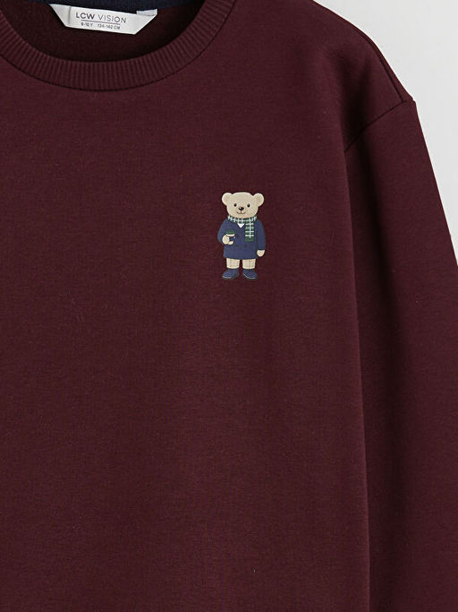 Bisiklet Yaka Ay? Teddy Bask?l? Erkek ?ocuk Kal?n Sweatshirt