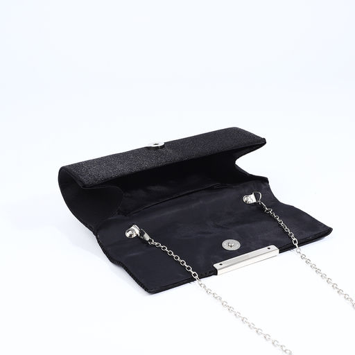 Сумка-клатч женская на магните, на длинной цепочке, чёрная