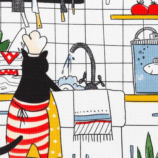 Цена за 2 шт. Полотенце кухонное Доляна Котик на кухне 35х60 см, 100% хл, 160г/м2  фото 3