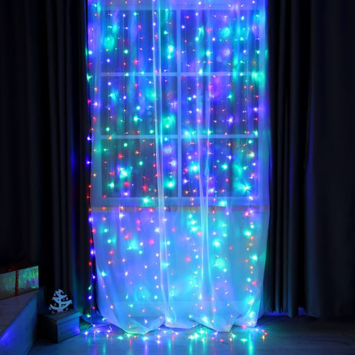 Гирлянда Занавес 2?3 м, IP20, прозрачная нить, 720 LED, свечение мульти, 8 режимов, 220 В
