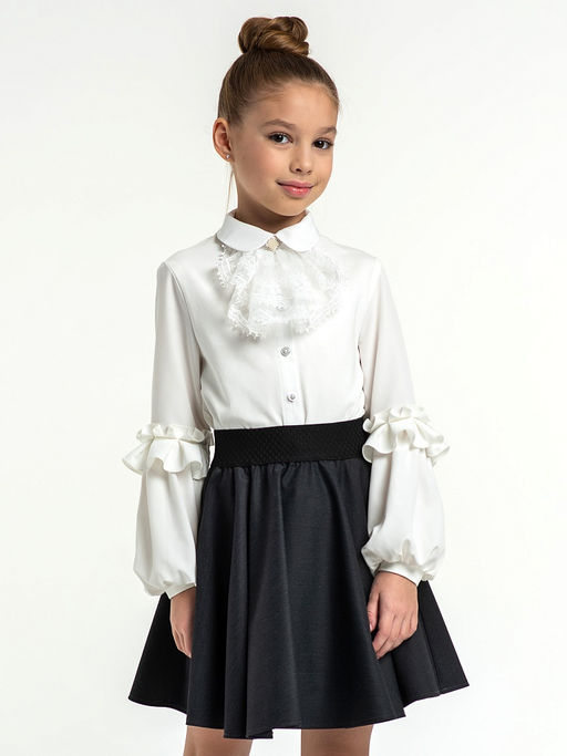 Молочная трикотажная школьная блузка для девочек Mooriposh, модель 06218  фото 2