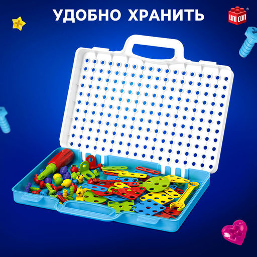 Конструктор винтовой Конструктики с шуруповёртом, 224 детали + 8 карточек - Unicon фото 3